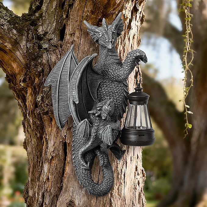 Solar Garden Decor Dragon Tree Hugger Garden Statues Lawn Ornaments for Outside Balcony Yard Whimsical Art Outdoor,Medieval Fantasy Halloween Decor