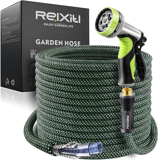 Relxitl Garden Hose, Flexible Water Hose, Ultra Lightweight Non-Expanding hose with 10 Function Sprayer, Leak proof, Pressure Resistant for Yard, Outdoor (Green, 100FT)