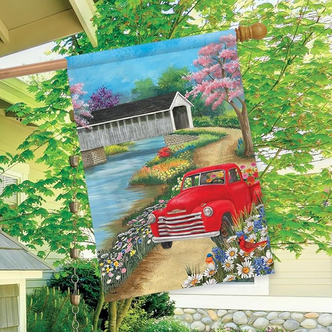 Briarwood Lane Spring Covered Bridge House Flag