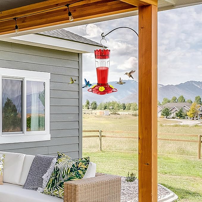 Hummingbird Feeder for Outdoors Hanging, 14 OZ Plastic Hummingbird Feeders, Ant & Bee Proof Leak-Proof Nectar Feeders with 4 Feeding Ports and Perches, Gifts for Mom, Birdlovers