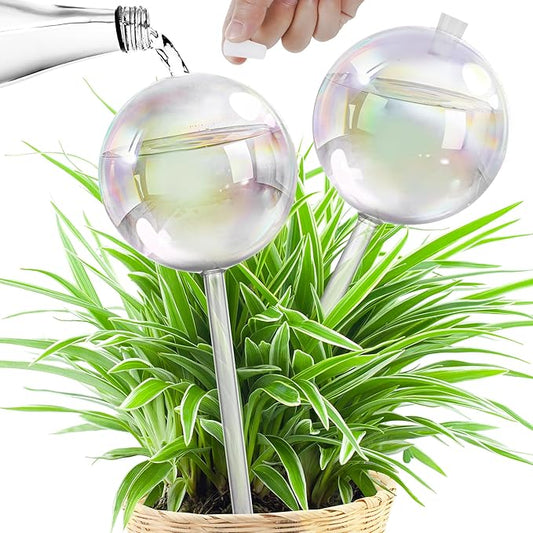 17 oz Up 2 Weeks Extra Large Plant Watering Globes, Self Watering Planter Insert, Iridescent Glass Self Watering Globes, Vacation Plant Watering Devices, Automatic Watering Bulbs (Large 2-Pack)