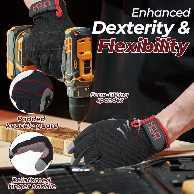 HANDLANDY Work Gloves for Men & Women, Utility Mechanic Working Gloves Touch Screen, Flexible Gardening Gloves for Yard
