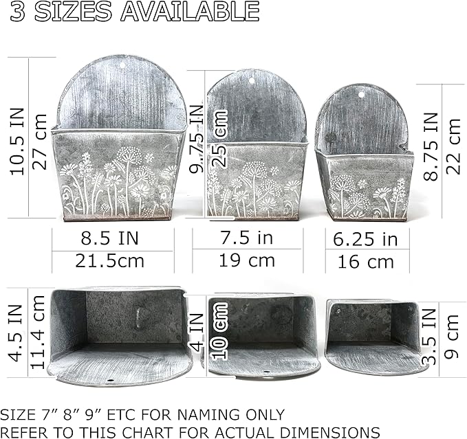 allgala Galvanized Planter Wall Mount Hanging Pot Indoor and Outdoor Decoration-Wall Grey-8"-HD88327