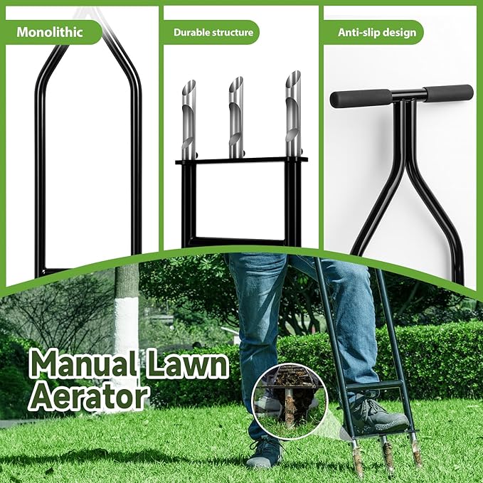 Heavy Duty Manual Lawn & Grass Aerator Tool - One-Piece Frame & Non-Clogging Semi-Open Plugs for Durable, Effortless Aeration, 2 Pack