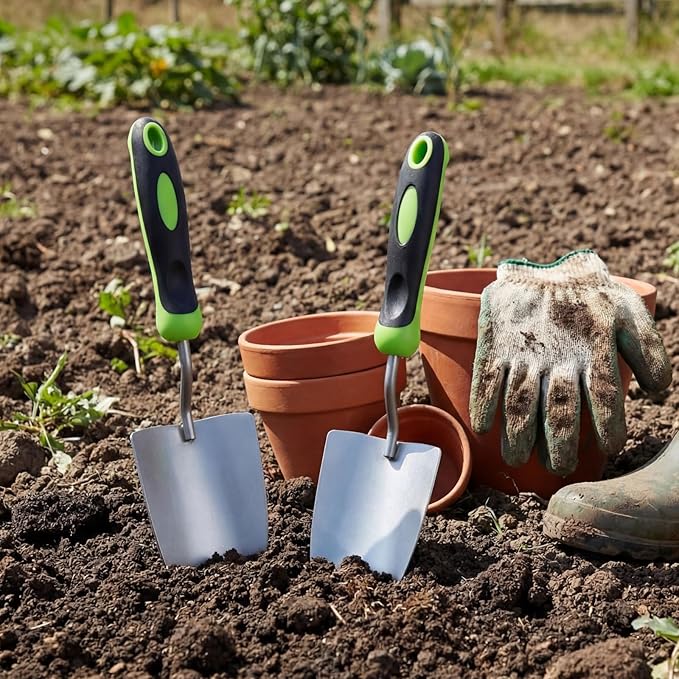 16 Pcs Garden Shovel Aluminum Alloy Heavy Duty Trowel Small Digging Shovels Metal Hand Trowel Spade with Soft Handle for Garden Lawn Yard Planting Tool (Wide Shovel,Green)