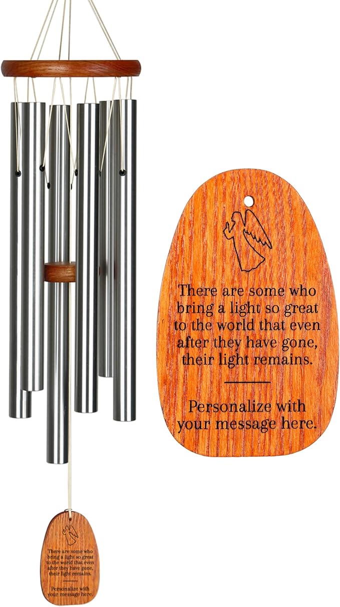 Woodstock Wind Chimes Personalized Amazing Grace Memorial Chime for Outside 24'' Medium Silver Sympathy Customized Angel Inspirational Wind Chime for Outdoor Patio Home Garden Decor (P-AGMS25A)