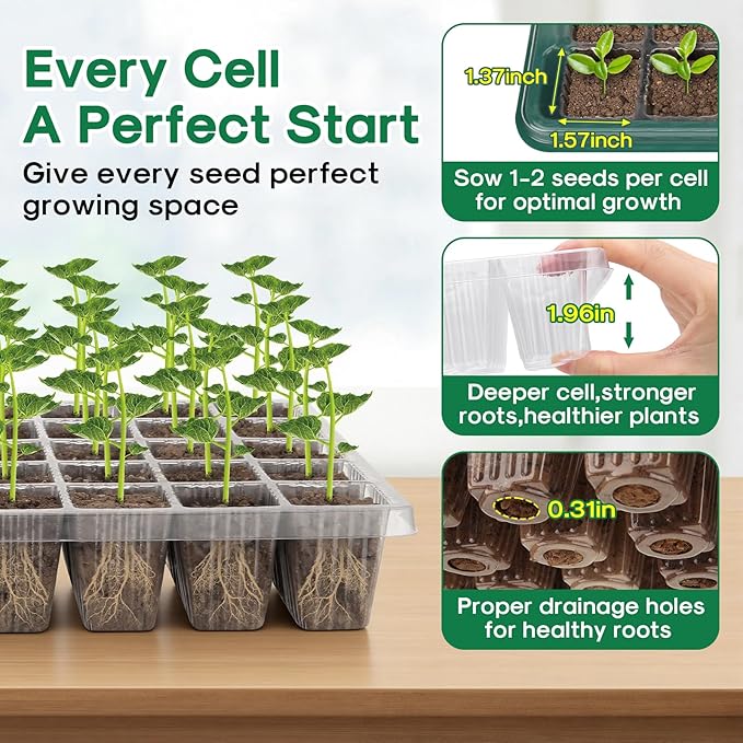 BlumWay Seed Starter Tray with Grow Light,3 Pack 120 Cells Seedling Tray with Humidity Dome/Indoor Grow Kit for Deep-Rooted Seedlings,Adjustable/Timed Light Plant Starter Set