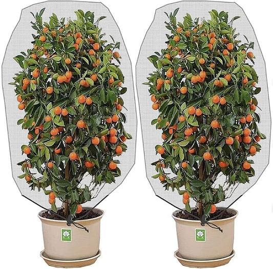 Alpurple 2 Pcs Insect Bird Barrier Netting Mesh with Drawstring- 4.9 x 3.2 Ft Garden Bug Netting Plant Cover- Fruit Tree Net for Protect Plant Fruits Citrus Flower from Insect Bird Eating