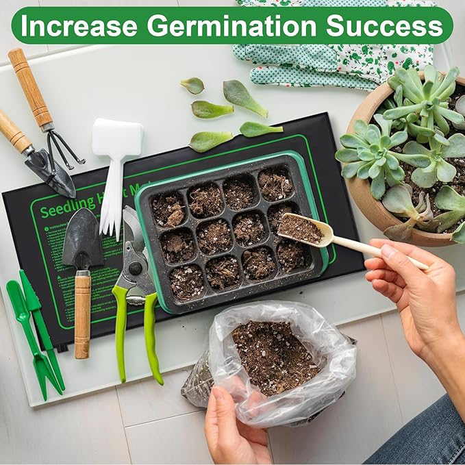 Ganeen 8 Pack Plant Seedling Heat Mat for Seed Starting Germination Grow Heating Pad 10 x 20.75 Inch Waterproof Hydroponic Warming Mat Bulk for Indoor Home Gardening Greenhouse Seed Starter
