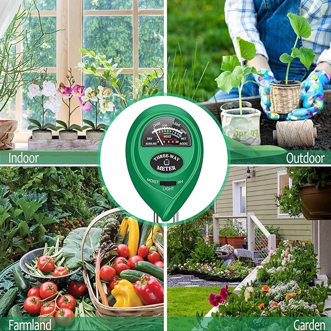 apine Soil Moisture Meter,3 in 1 Soil pH Tester,Soil Tester with Moisture,Light,and pH Test for Garden,Farm,Lawn,Indoor,Outdoor (No Battery Needed)