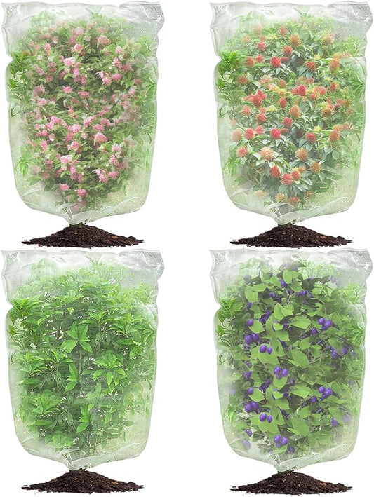 4Pcs Bird Barrier Mesh, Plant Netting with Zipper and Drawstring, Garden Netting to Protect Fruit from Birds, Tree Netting for Cicadas