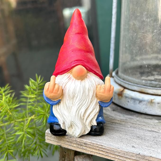 Middle Finger Gnome Mini 3.5in,Double Bird Gnome - Naughty Funny Outdoor Decoration for Yard Patio Lawn Ornament and Home Decor,Fairy Garden