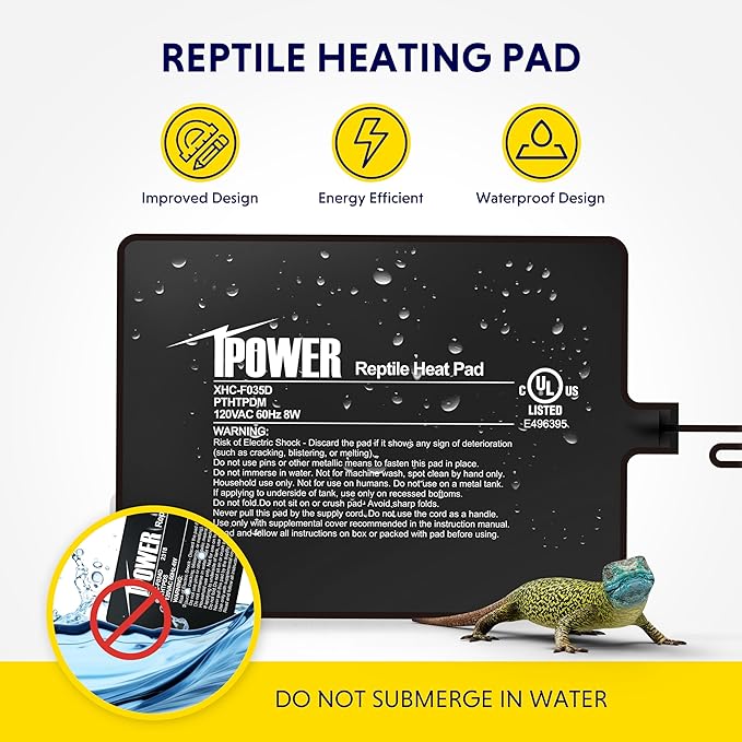 iPower 6 by 8-Inch 8W Reptile Heat Mat, LCD Digital Aquarium Thermometer, Under Tank Warmer Terrarium Heat Pad for Turtles Lizards Frogs and Other Small Animals, Multi Sizes