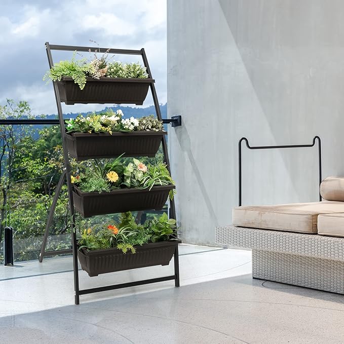 Giantex 2 Pcs 5.2FT Vertical Raised Garden Bed, 4-Tier Elevated Planter Box w/4 Containers & Drainage Holes, Indoor Outdoor Freestanding Planter for Vegetables, Herbs, Flowers, Heavy-Duty Metal Frame