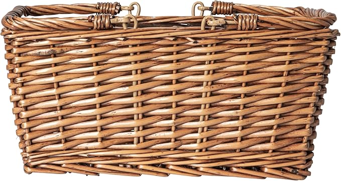 Household Essentials Woven Market Basket, Handwoven Willow Weave, Stylish Handles with Durable Metal Anchors, Classic and Versatile, Attractive, Spacious, Lightweight, Brown Stain