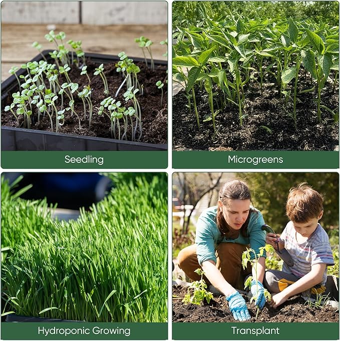 Sckee Upgraded 10 Pack Plant Growing Trays Seed Starting Tray Microgreens Growing Trays Seedling Plant Germination Starter Tray Transplant Fodder Flats, No Holes, No Leakage, Reusable (1015)