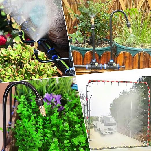82FT Drip Irrigation Kits with Quick Connector,Automatic Irrigation System with Replaceable 360-degree Bending Dropper,atomizing Copper Nozzle for Watering System for Garden Plant Lawn Patio.