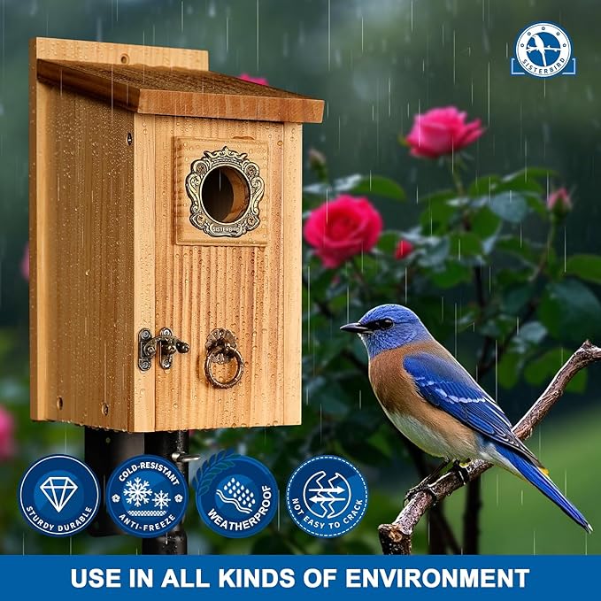 Premium Pack of 2 Bluebird Houses for Outside, Garden Bird Houses for Outdoor, Vintage Metal Predator Guard, Birdhouse Gift, Weatherproof Coating Bird Nesting, Assembly Required