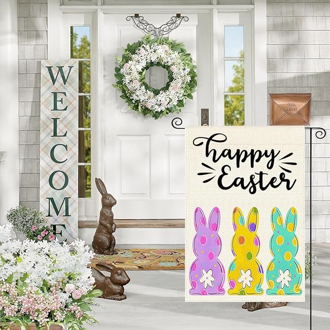 Easter Garden Flag 12x18 Inch Double Sided Easter Egg Bunny Small Seasonal Spring Flag Yard Outdoor Flag Decoration