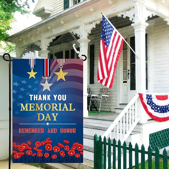 Memorial Day Garden Flag 12x18 Inch, Remember and Honor Patriotic Double Sided Flag for Yard Outdoor Decoration