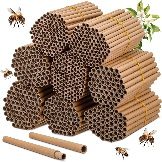 BreezeHug 600 Pcs Mason Beehive Tubes 6 Inch Long Cardboard Beehive Nesting Tubes Nesting Paper Inserts 0.24/0.3" Inner Diameter for Outdoor Beekeeper's Garden House Hotel Condo Nest Accessory