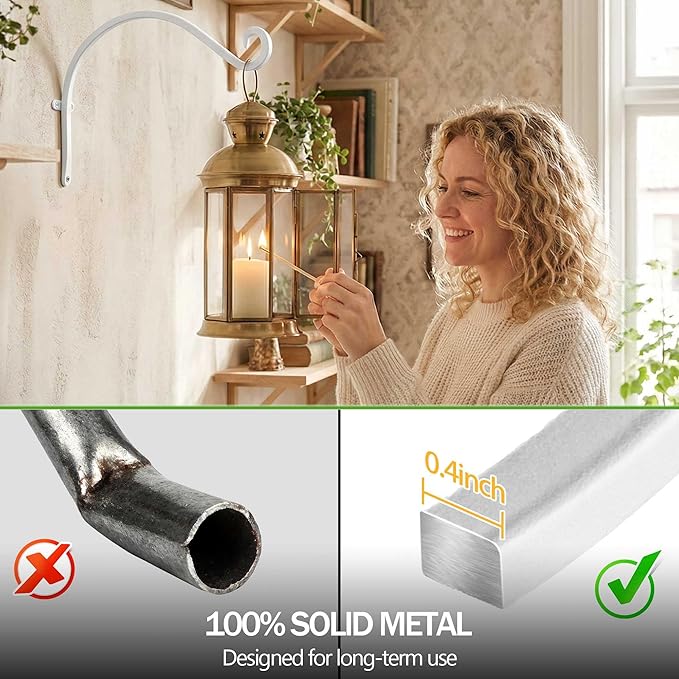 AJART White Plant Hanger Outdoor: 12-Inch Plant Hooks for Wall Indoor - Metal Plant Bracket Hook for Hanging Flower Baskets