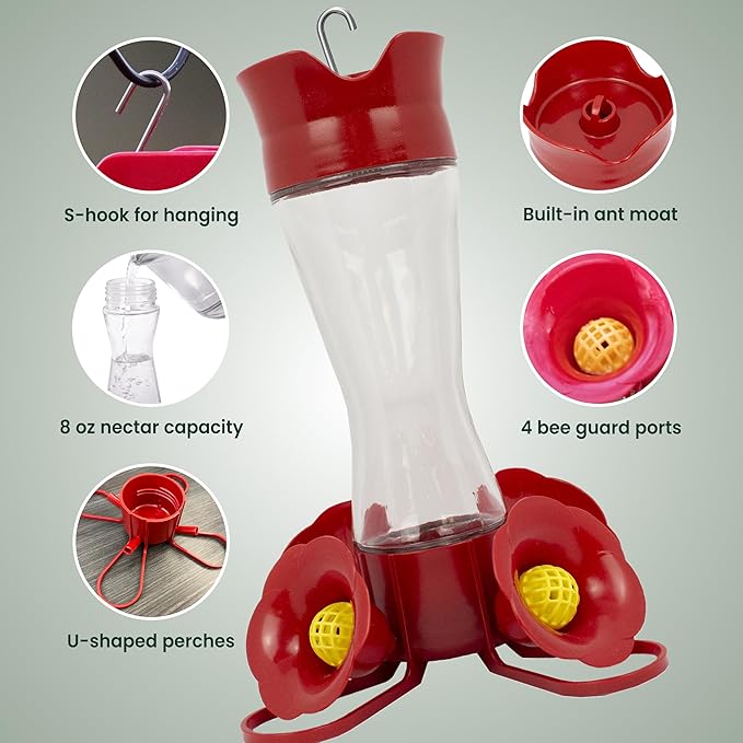 Perky-Pet 203CPBN Glass Hummingbird Feeder for Outdoors with Perches, Ant Moat, Bee Guards - Pack of 1