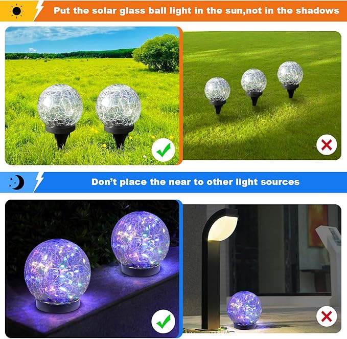 Solar Globe Lights Outdoor Waterproof-Solar Balls-Solar Garden Lights-Orbs for Outside 8 Pack Cracked Glass Ball for Lawn Patio Yard Backyard Decorations