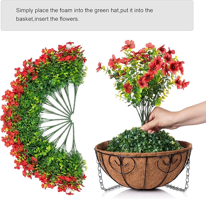 HyeFlora Artificial Fake Hanging Red Plants Flowers Basket for Outdoor Fall Winter Christmas, Faux Silk Daisy Mums Look Real UV Resistant for Outside Porch Home Patio Garden Yard Decoration