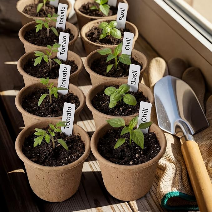 30 Packs 5" Large Biodegradable Seed Starter Pots Organic Planting Peat Nursery Pots with Drainage and Tags Garden Plant Nursery Seed Starting Trays for Seeding Germination