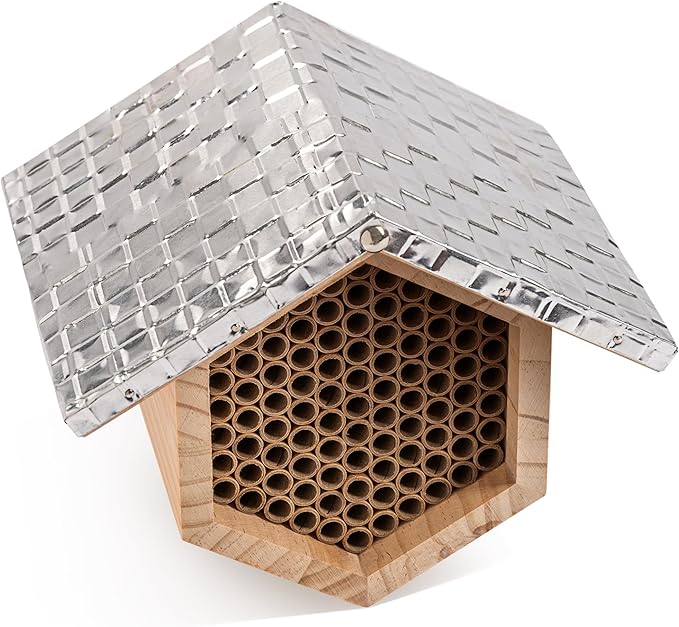 Rivajam Beekeeper Pro Mach II Mason Bee House - Strong + Waterproof Bee Hotel & Insect Habitat - Replaceable Mason Bee Tubes Filled Bee Houses for The Garden - Pollinator House Gardening Gifts