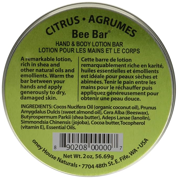 Honey House Naturals Bee Bar, Citrus, Large, 2 Ounce