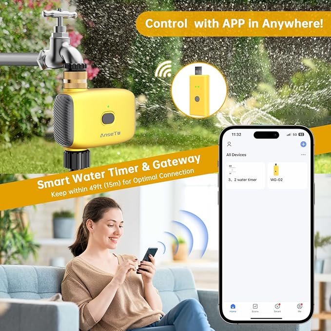 WiFi Water Timer for Garden WiFi Sprinkler Timer Outdoor, Irrigation Timers 1 Outlet Brass Inlet WiFi Hose Timers with APP Remote Control/Rain Delay/Manual for Garden/Lawn/Yard Watering System