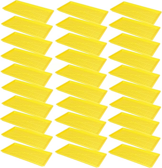 SUNPACK 10" x 20" Heavy Duty Mesh Plastic Seed Starting Tray, Yellow, 1" (Pack of 30) - Ensures Water Drainage and Aeration, Perfect for Greenhouses or Indoor Gardening