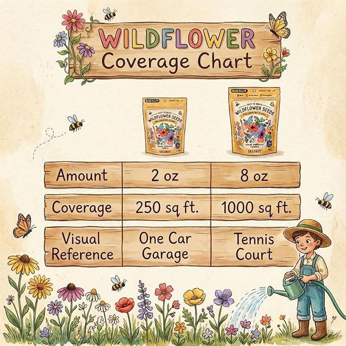 Seedboy Wildflowers for Pollinators Seed Mix – 2 oz Bulk Wildflower Seeds - 40,000+ Non-GMO Seeds for Bees Butterflies Hummingbirds – 47 Varieties of Annual & Perennial Wild Flowers for Planting (2oz)