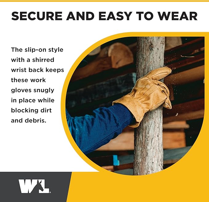 Wells Lamont Leather Work Gloves for Men – Grain Cowhide, Reinforced Palm – Ideal for Construction, Farming, Ranching – Ergonomic Fit, Keystone Thumb, Elasticized Wrist – Saddletan, Large (1129L)