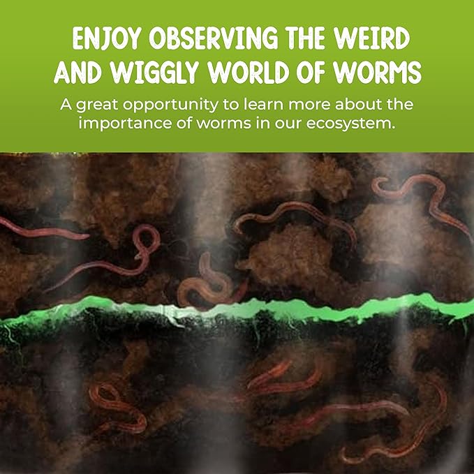 Worm Farm for Kids Shipped with Live Worms and Food - Observation Worm Farm Kit with Ecosystem, Soil, Mixing Sand, Magnifying Glass & More