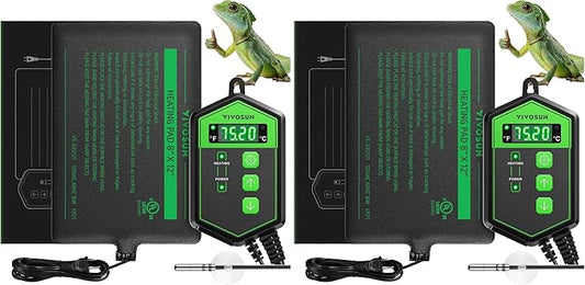 VIVOSUN Reptile Heating Pad 8x12 Inch with Thermostat Combo Under Tank Terrarium Heating Mat for Turtles, Lizards, Frogs, and Other Reptiles (Pack of 2)