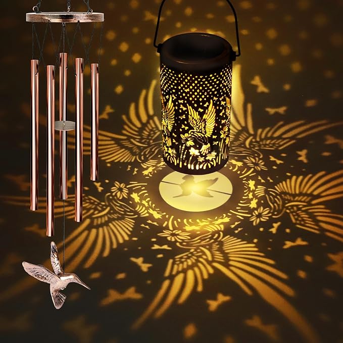 YHmall Solar Wind Chimes for Outside, Solar Lantern Windchimes Outdoors Hummingbird Gifts for Women Mom, Memorial Wind Chimes Gifts for Garden Decor