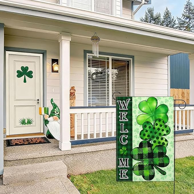 Happy St Patricks Day Garden Flag St Patrick's Day Yard Sign Garden Flags for Outside 12x18 Double Sided Shamrock Lucky Irish Blessing Signs Outdoor Decorations