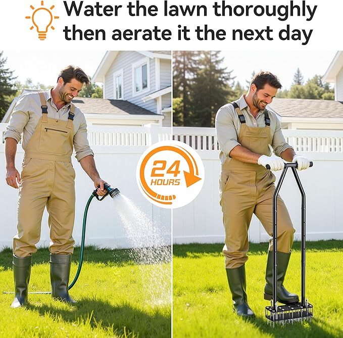 Manual Lawn Aerator Tool - 15 Heavy-Duty Steel Spikes, Ergonomic Padded Handle, Spring-Loaded Auto-Clean Design, Pre-Assembled for Soil Loosening & Lawn Health, Garden/Yard Aeration Tool