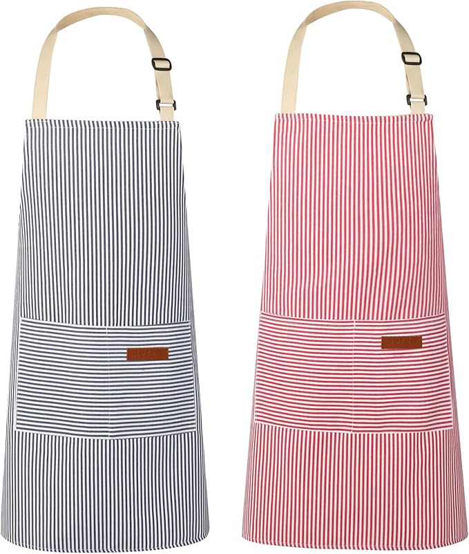 2 Pack Kitchen Aprons, Apron for Cooking with 2 Pockets, Unisex Adjustable Neck Strap Chef Aprons for Men Women