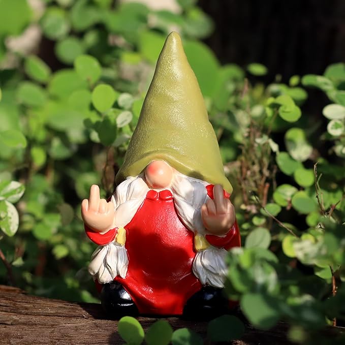 Middle Finger Female Gnome Statue 5.1in， Naughty Garden Gnome Statue Decoration and Lawn Ornament - Funny Garden Gnomes for Outdoor or Home Decor