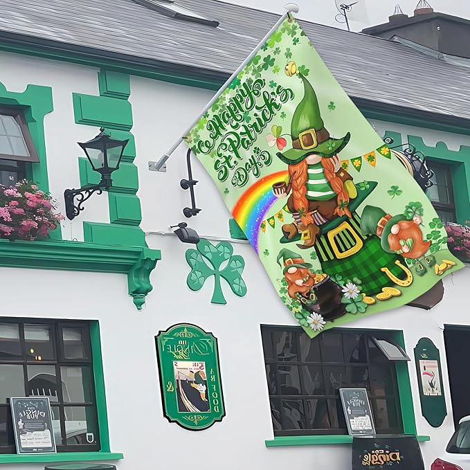St Patrick's Day Flags for Outside 3x5 Ft Double Sided Irish Lucky Shamrocks Party Flags Durable Polyester St. Patrick's Day Signs for House Indoor Yard Holiday Decoration