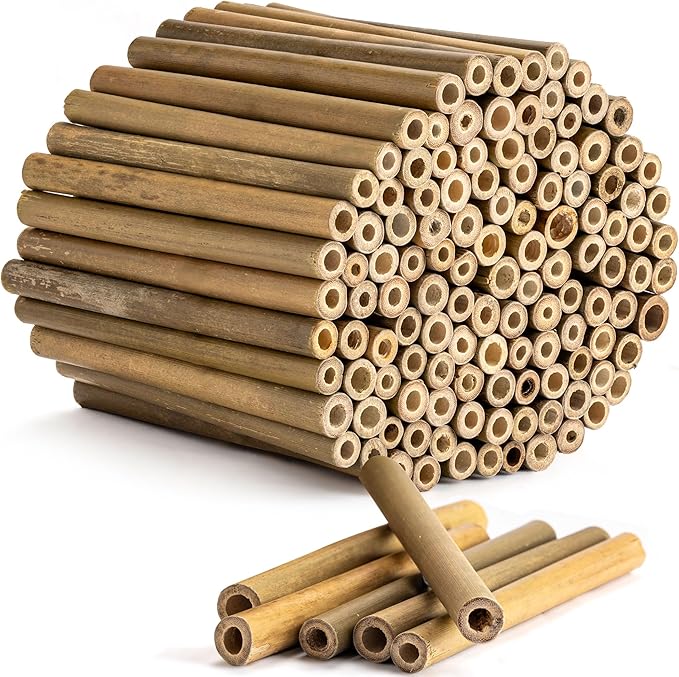 Rivajam 125 Bamboo Sticks for Crafts Supplies | Bamboo Craft Sticks & Mason Bee Tubes for Mason Bee House | Bamboo Reed Mason Bee Straws for Solitary Bee Box, Bee Hotel & Pollinator Gardens