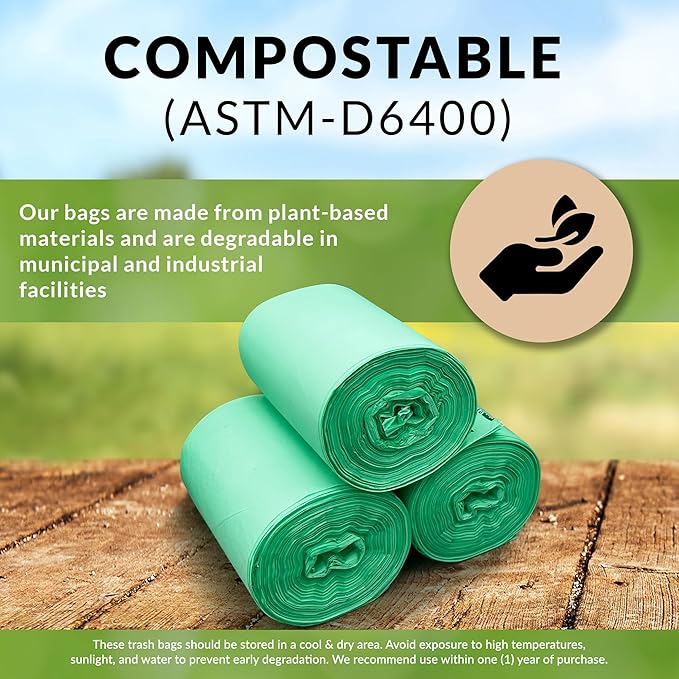 Reli. Compost Bags 2.6 Gallon (150 Count) | ASTM D6400 | Compostable Trash Bags for Food Scraps | Small Composting Liners for Kitchen CompostBin/Countertop Bin | Green, Eco for Food Waste, 2.6 Gal