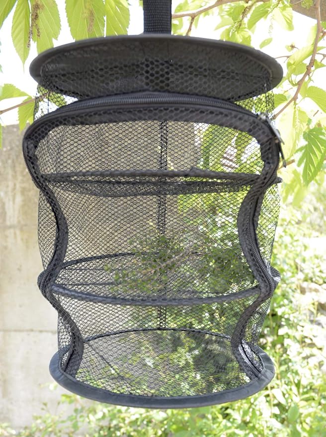 9 Inch 3 Level Micro Hanging Dry Net Indoor/Closet Drying Rack for Herbs, Organizer, Freshner - Black Mash Screen with Top-to-Bottom Zipper - Apartment Size with Zipped Storage Pouch