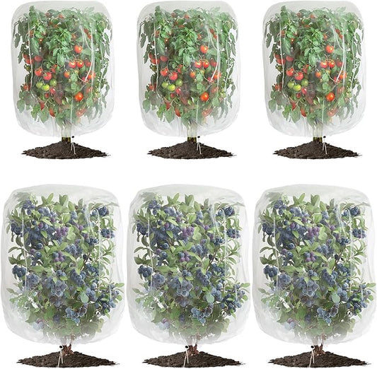 6 Pack Garden Netting for Plants 2.6x3.3ft - 3.3x4.9ft Mesh Fruit Tree Blueberry Pest Barrier Bug Netting with Drawstring 2-Size Insect Bird Netting for Tomato Vegetable Net
