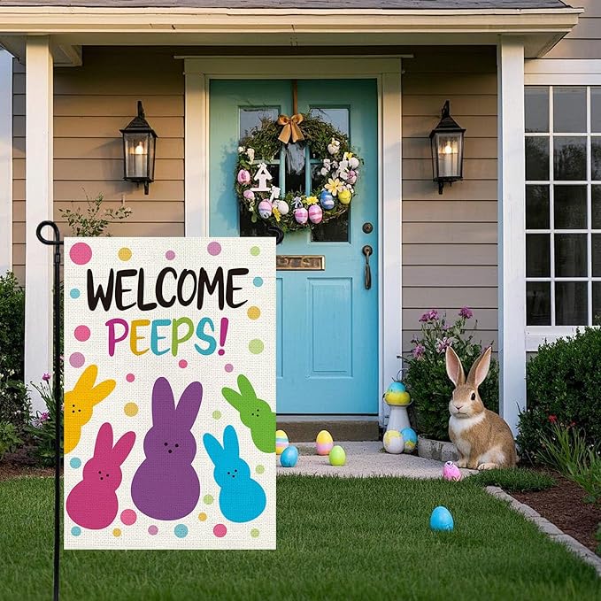 Welcome Easter Garden Flag 12x18 Inch, Double Sided Bunny Spring Flag for Yard Outdoor Decoration