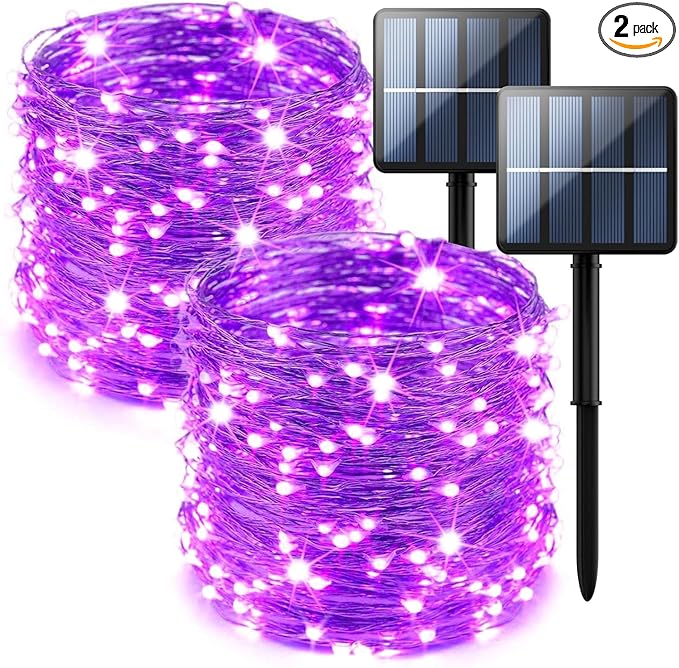 2-Pack 200 LED Solar Fairy Lights Outdoor, Upgraded Oversize Lamp Beads & Super Bright Solar String Lights Outoor, 8 Modes Solar Lights for Garden Patio Decorations(Purple)